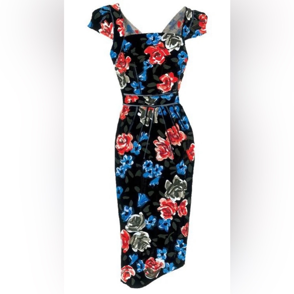 J. Peterman Company Retro Black Floral Dress